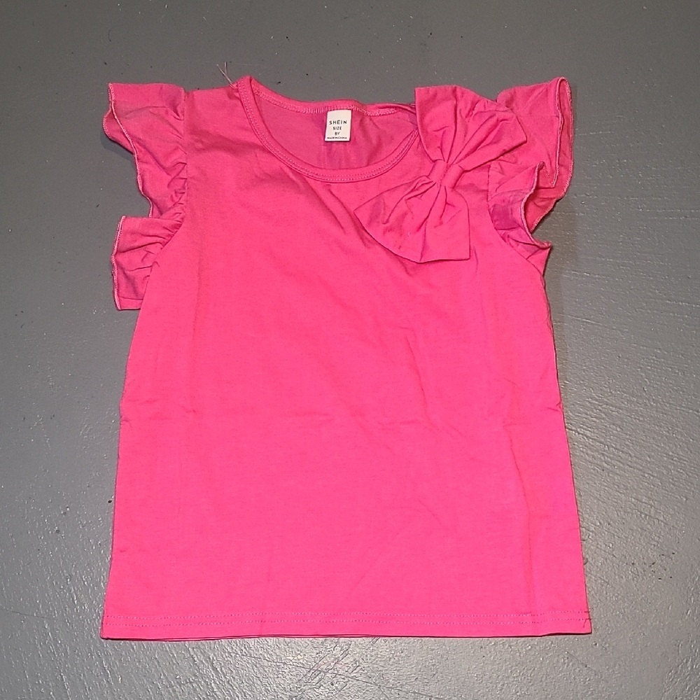 SHEIN Pink Ruffle Sleeve Kids Tee
